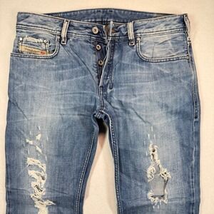 Diesel Jeans Mens 33x30 Zatiny Bootcut Distressed Thrashed Faded Whiskered